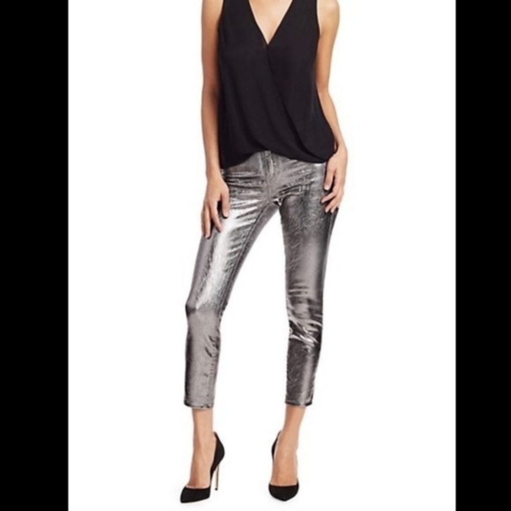 L’Agence Margot Metallic Silver Foil Skinny Jean Size 24